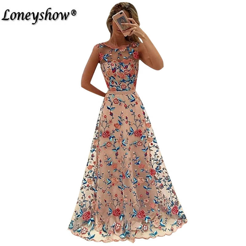 2018 для женщин Винтаж Vestido Longo цветочный вышивка платье Макси Розовый Фиолетовый