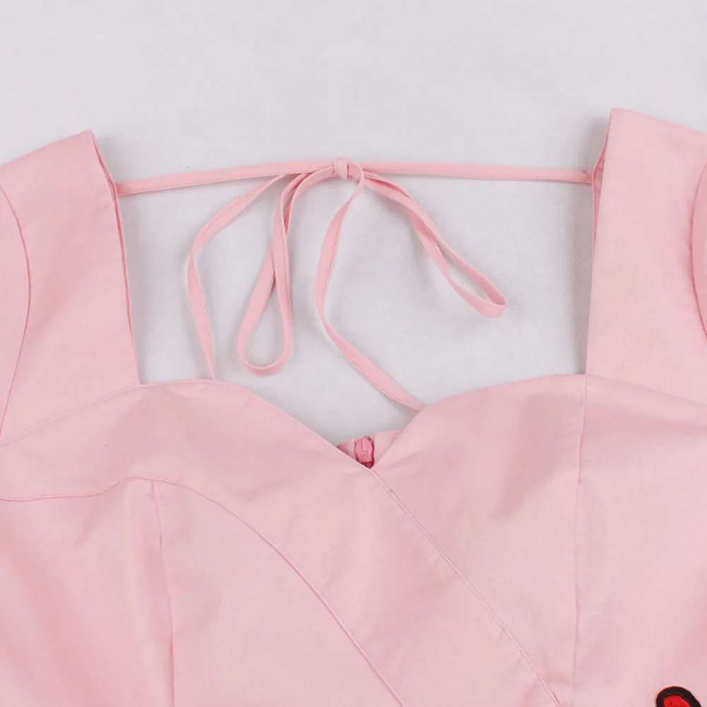 Женское винтажное розовое платье с цветочной вышивкой элегантное вечернее в