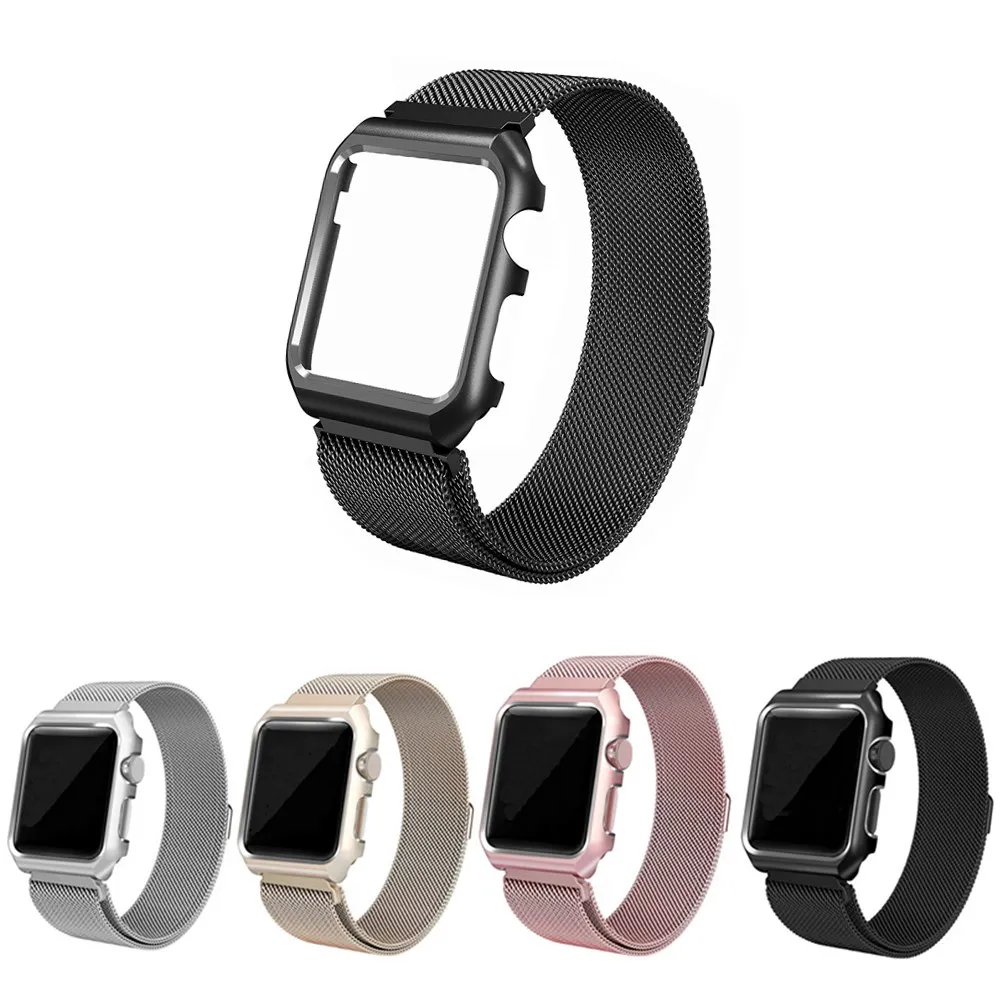 Миланская петля с металлическим бампером чехол для Apple Watch Band Series 3 2 1 ремешок для Iwatch из нержавеющей стали Магнитный регулируемый