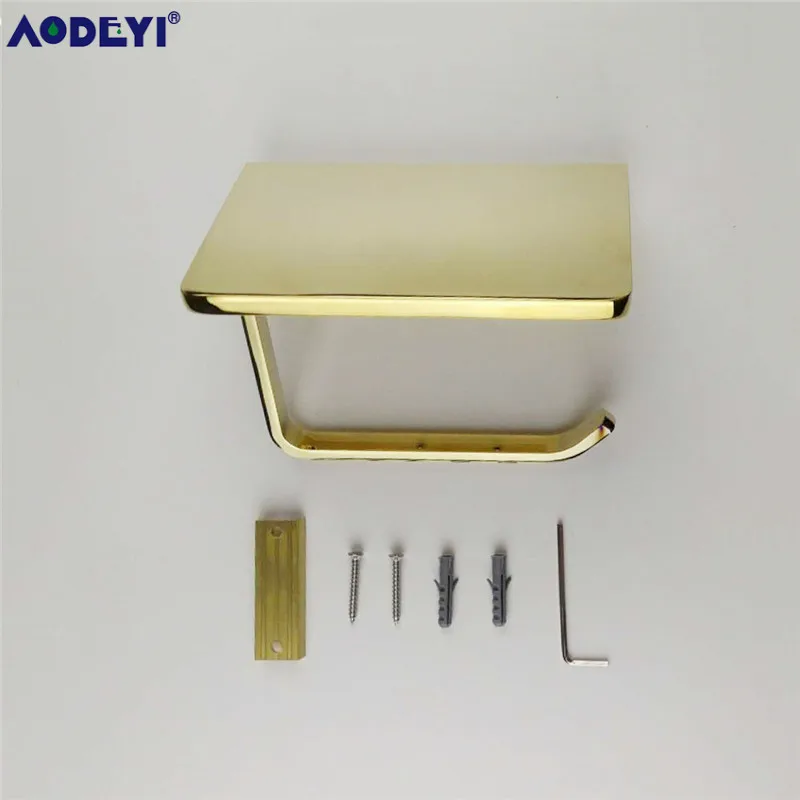 AODEYI Brass Toilet Paper Holder Tissue Hanger Bathroom Rolling Paper Holder Phone Shelf Matte Black Chrome Gold Wall Mount Hold images - 6