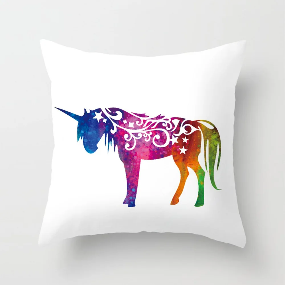 Colorful Unicorn Printing Cushion Cover Short Plush Pillow Decorative Case Sofa Seat Car Soft Pillowcase | Дом и сад