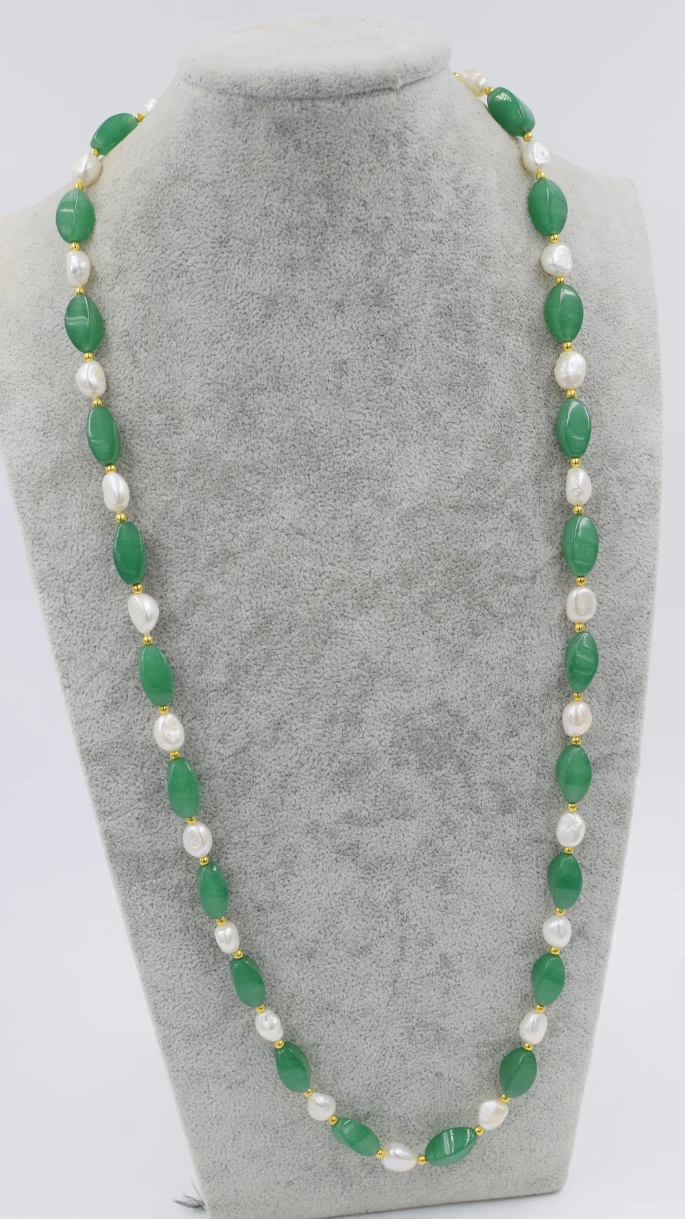 

green jade wave freshwater pearl white baroque necklace 30inch wholesale beads nature FPPJ woman 2017