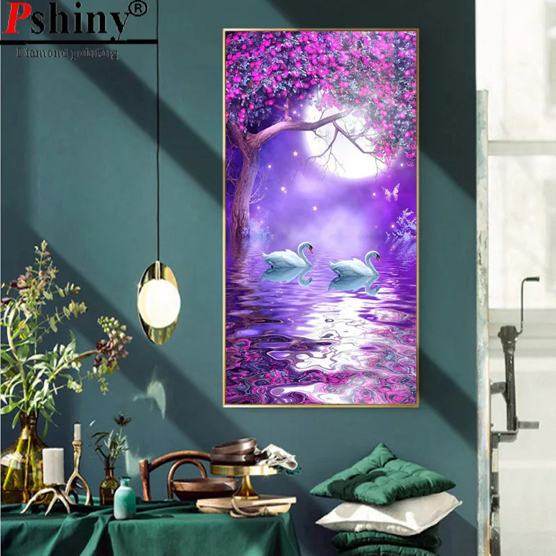 PSHINY DIY Алмазная вышивка распродажа фиолетовые лунные пейзажные картины из