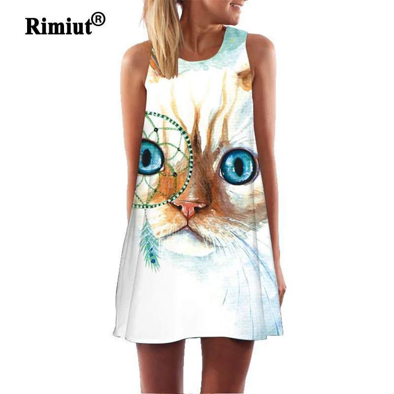 Rimiut 2XL Для женщин без рукавов с принтом животных Мини-платья круглым вырезом жира