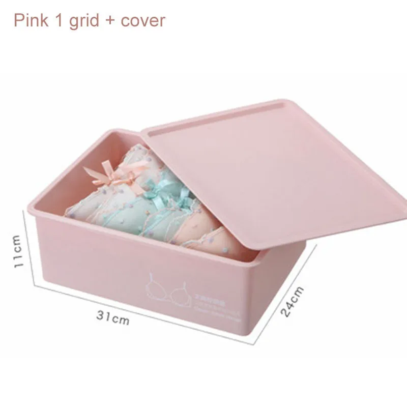 Pink 1 grid Коробка для хранения нижнего белья с крышкой 10/15 сетки для домашнего гардероба ящик шкафа Органайзер чехол для носков трусики бюстгалтеры - Цвет: Pink 1 grid