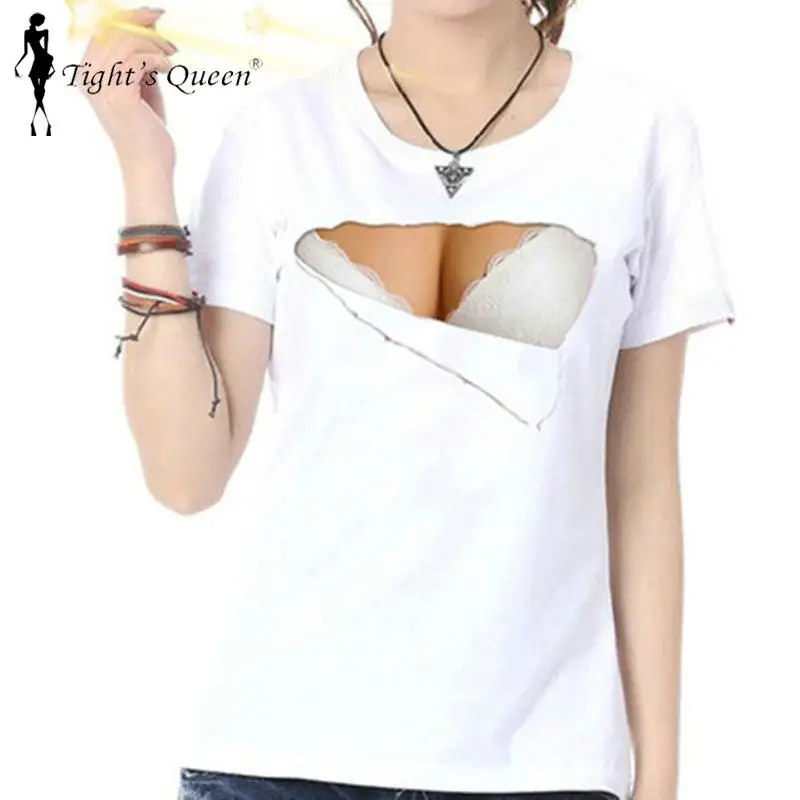 Женская футболка с принтом F1606 белая Повседневная большого размера имитацией