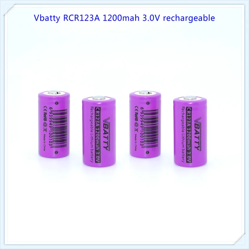 Vbatty RCR 1200mah 3v CR123A 1200mAh аккумуляторная батарея 3,0 v CR123a литиевые батареи с верхней кнопкой(1 шт/