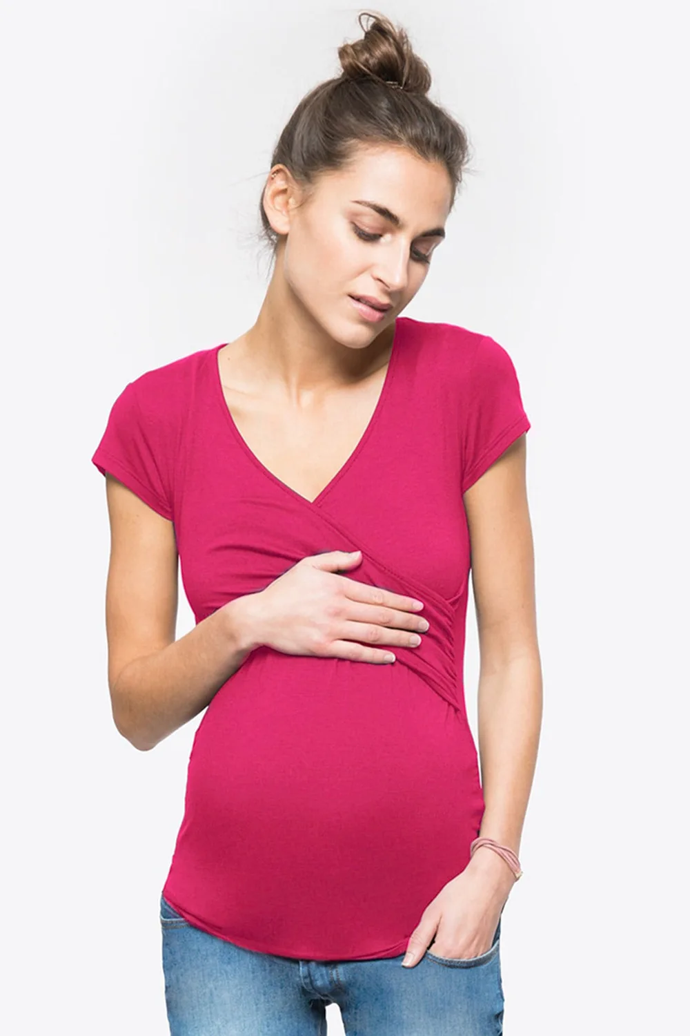 Новинка 2019 года однотонная одежда для кормления грудью с коротким рукавом и