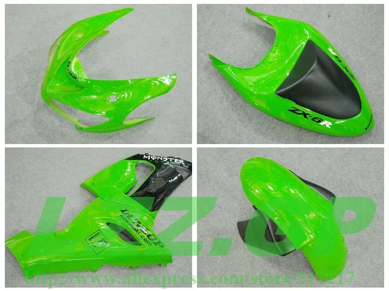 

Injection Free custom fairing kit FOR KAWASAKI NINJA ZX 6R 636 05 06 ZX-6R 05-06 ZX6R 2005 2006 ZX 6R 05 06 fairings Green BLK