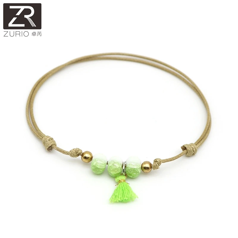Zurio New Boho Beads Anklets For Women Fashion Tassel Pendant Anklet Cotton Handmade Chain Foot Jewelry Gift Wholesale | Украшения и