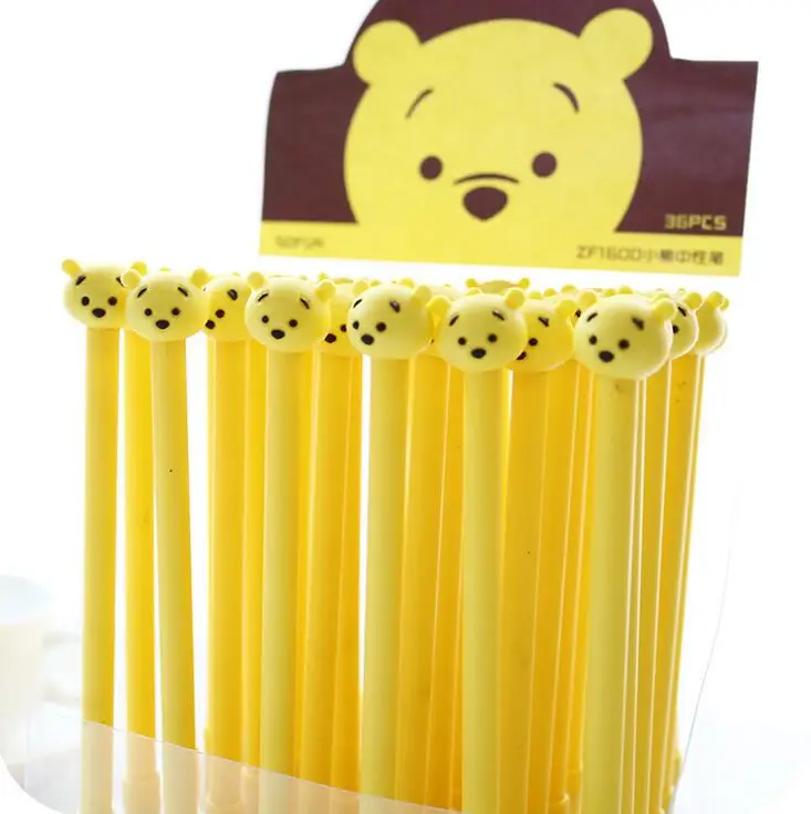 48 шт./лот 0.38 мм Мультфильм Желтый Медведь Гелевая Ручка Чернила Перо