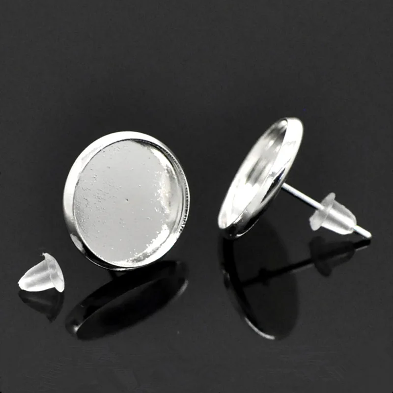 100 шт. посеребренные серьги Tige cluus Boucle d'oreilles круглые Кабошоны подходят для камео