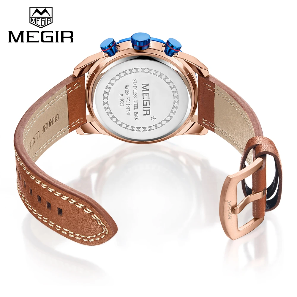 MEGIR спортивные часы для мужчин кожаные кварцевые мужские наручные армейские