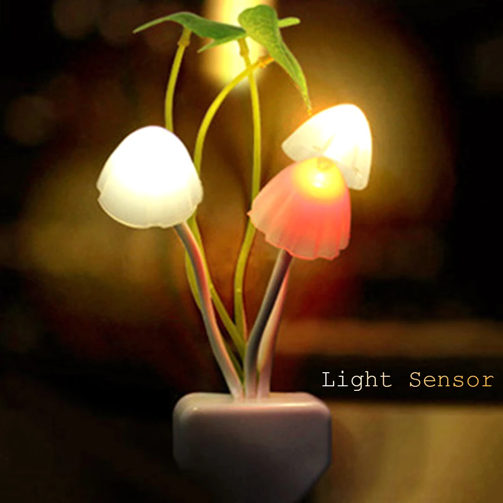

Novelty Night Light Mushroom Fungus Light Sensor AC110V 220V EU US Plug 3LED Colorful Nightlight Mushroom Lamp for Bedroom JQ
