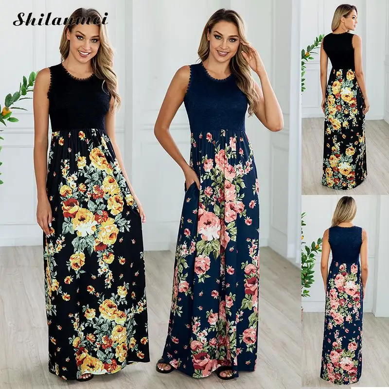 Женское богемное Платье макси с цветочным принтом Элегантное Длинное платье без