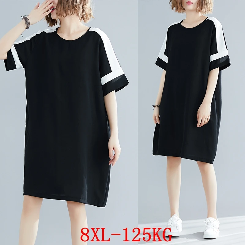 Женское платье с коротким рукавом Черное и белое большие размеры 5XL 6XL 7XL