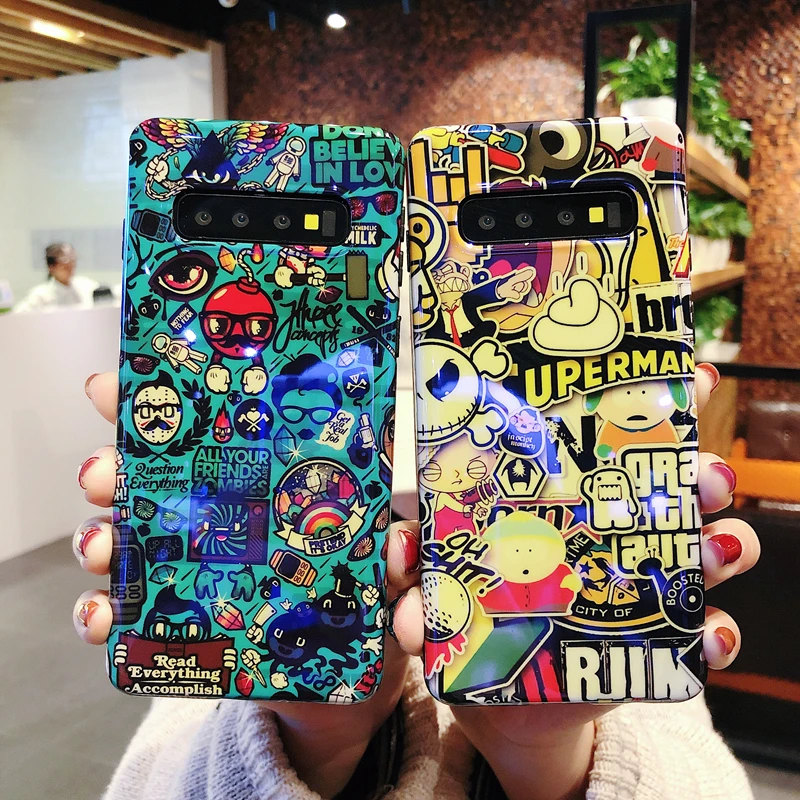 YHBBCASES Blu-Ray чехлы с мультяшными буквами для Samsung Galaxy S10 S8 S9 Plus крутой чехол телефона