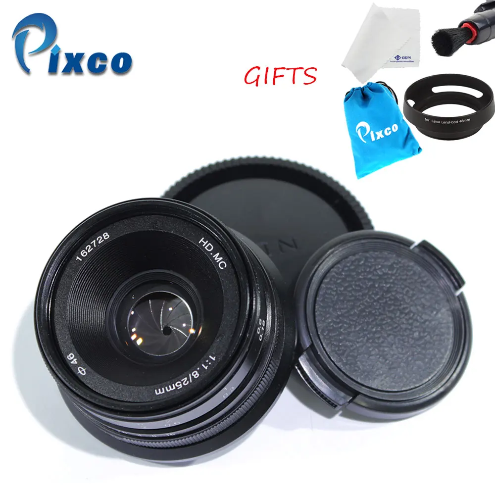 Объектив Pixco 25 мм F1.8 HD. MC для камеры sony Nex Micro Four Thirds M4/3 камера s+ Ткань для очистки объектива+ ручка+ бленда+ тканевая сумка