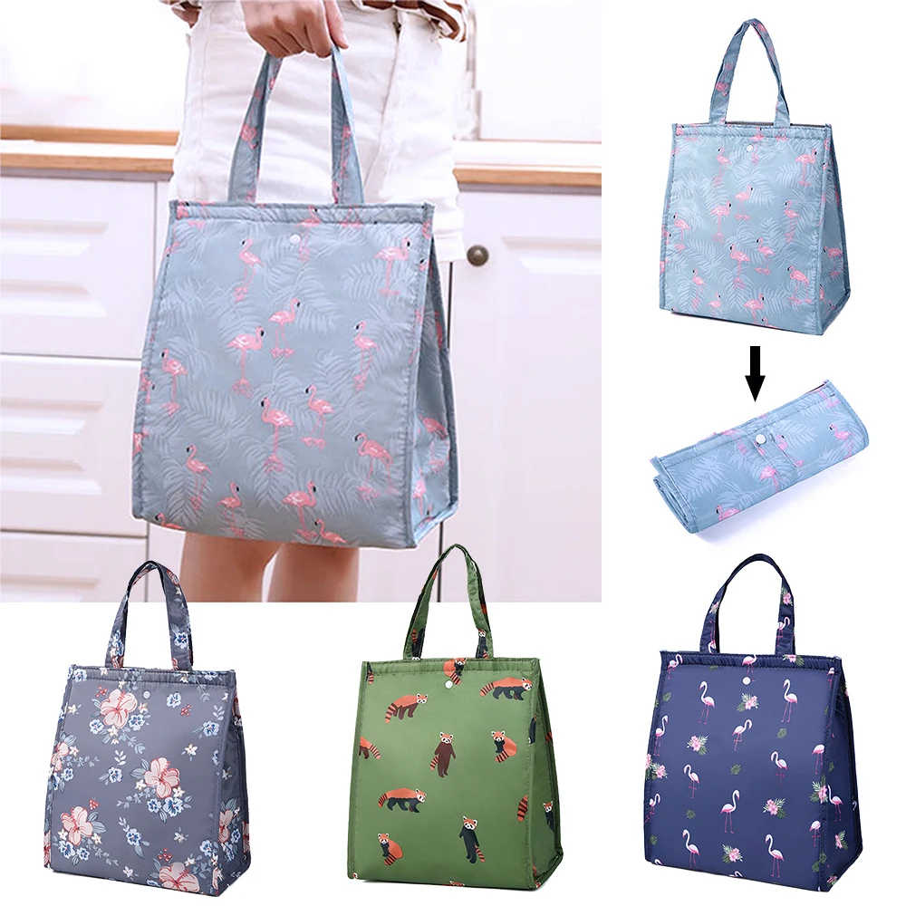 Tote Handbag Food Container Pattern Lunch Bags For Women Kids Picnic Beach School Kitchen Storage Flamingo Portable Bag | Дом и сад