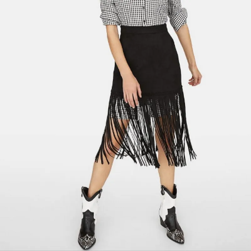 Женская юбка с кисточками для ночного клуба модная уличная одежда высокой талией