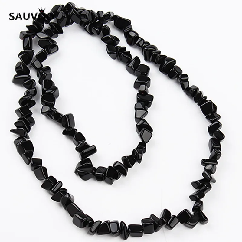 

SAUVOO Black Bulk Stone Beads 8-12mm Irregular Gravel Bead for DIY Beaded Jewelry Necklace Bracelet Findings 80cm/Strand F2072