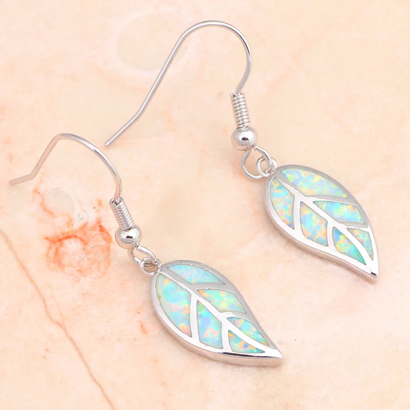 Популярные серебряные серьги-подвески в виде листа с белым огненным опалом оптом