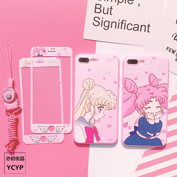 P20 pro Sailor Moon Case +Tempered Glass Screen film Pink girl case for Huawei Nova2S/3/3E/P20/P10/P10plus/mate9/10 Back Cover |