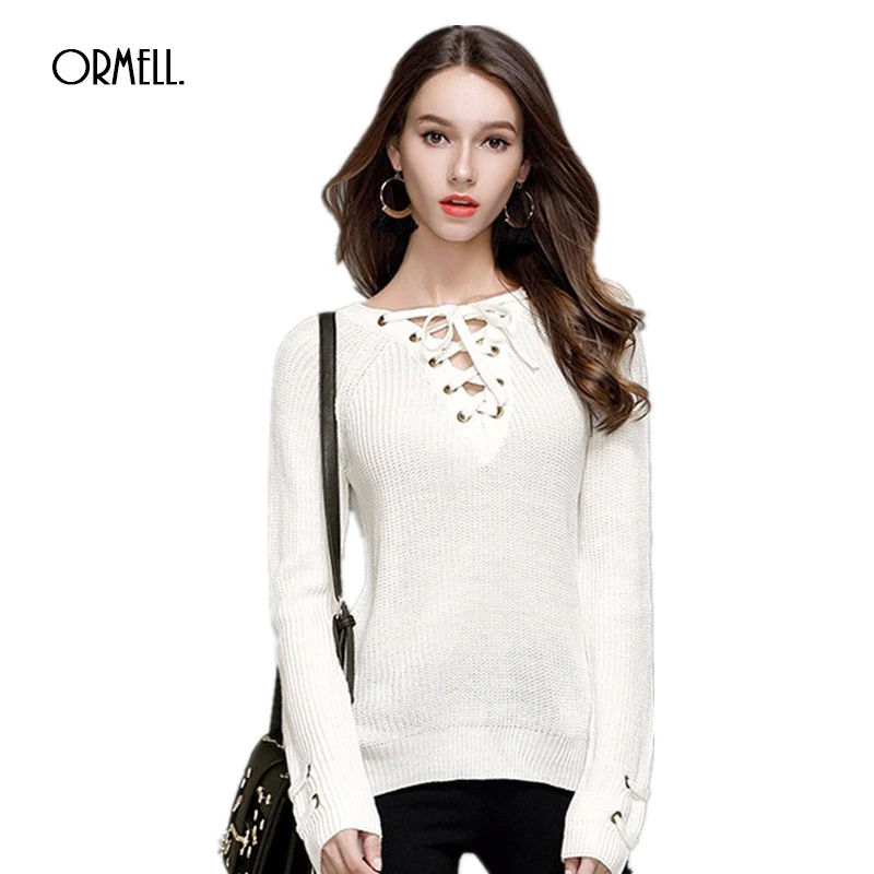 ORMELL Женский Осенний сексуальный вязаный пуловер с v-образным вырезом Новый