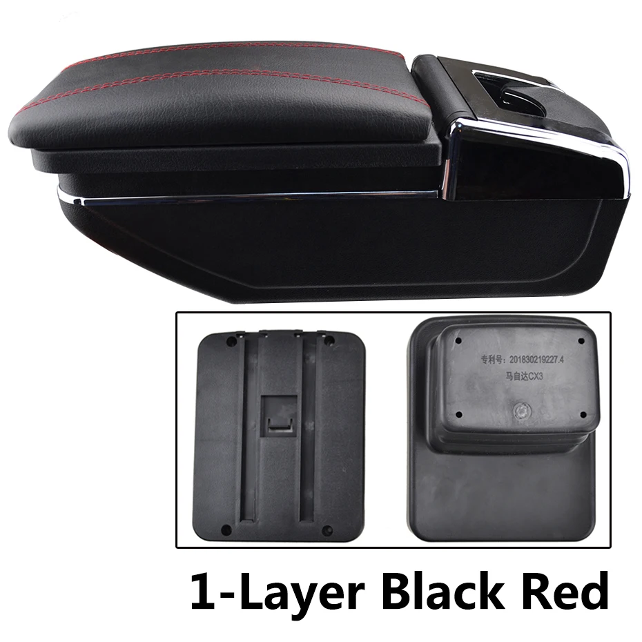 1-Layer Black Red Xukey центральный подлокотник для Mazda CX-3- консоль Центр черный хранение автомобиля Стайлинг коробка пепельница - Название цвета: 1-Layer Black Red