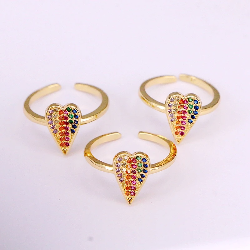 6 шт. романтическое разноцветное Радужное Сердце CZ болтающееся кольцо на палец