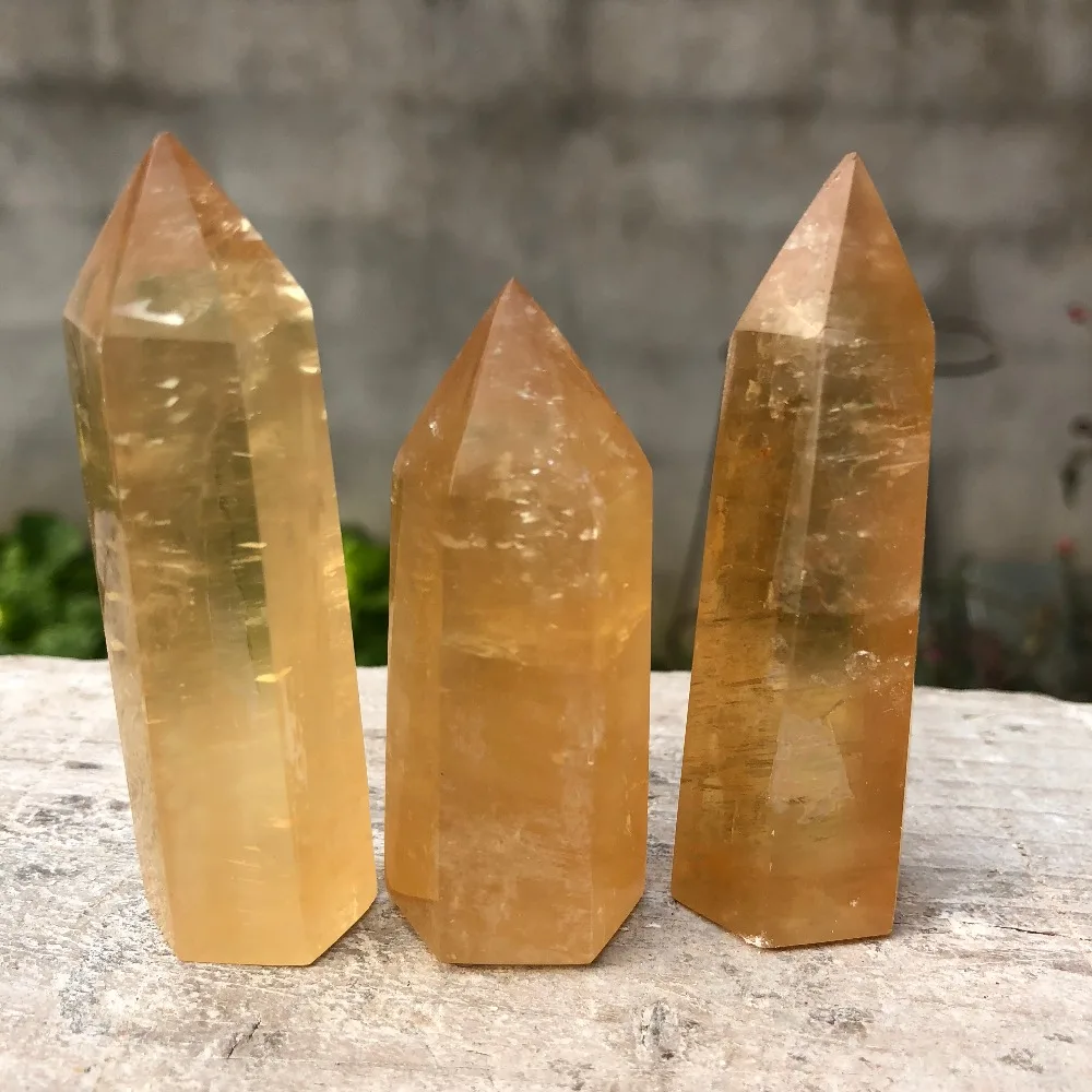 

3 piece Natural Yellow Calcite Stone Crystal Obelisk Quartz Wand calcite stone Point Mineral Specimen reiki Healing