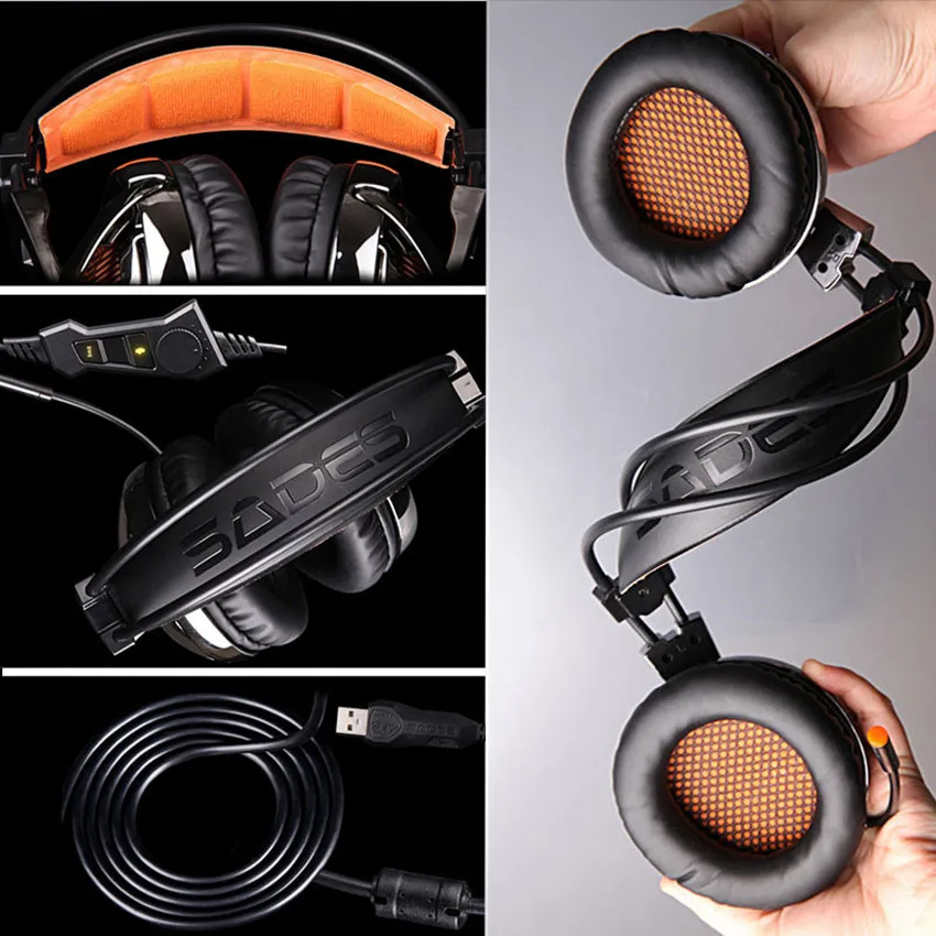 SADES A6 плюс USB 7 1 вибрации гарнитура бас PC Gamer игры Headfone Магический кристалл Игровые