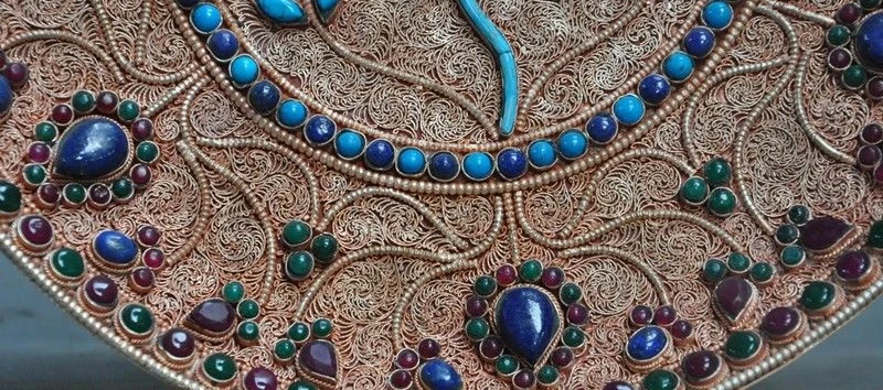 11&quotOld Tibet Buddhism Filigree silver inlay turquoise coral gem Flower wall Than | Дом и сад