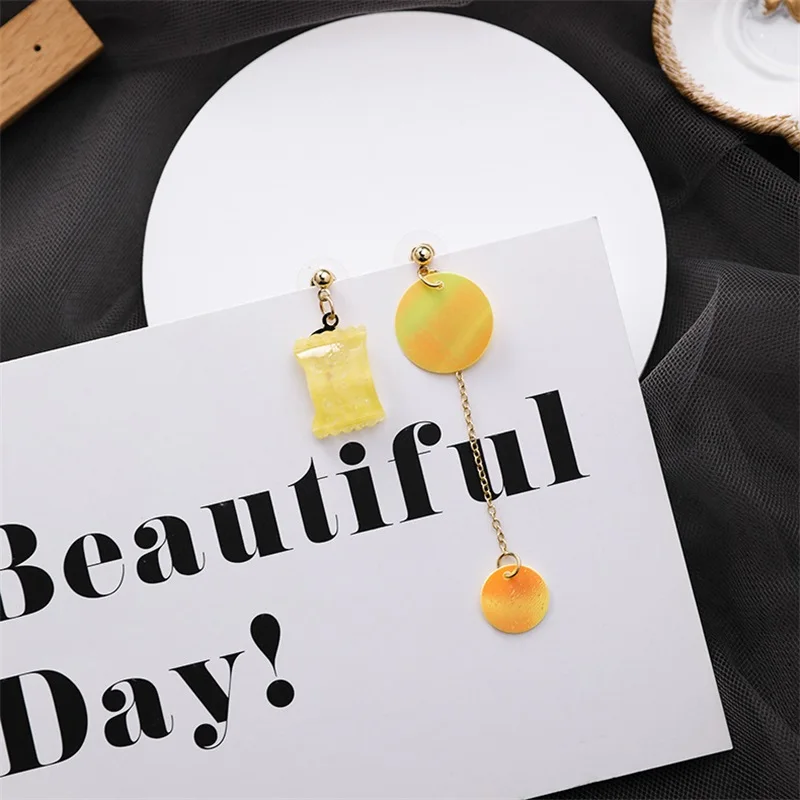 Корейские милые яркие цвета Геометрические Квадратные серьги индивидуальность