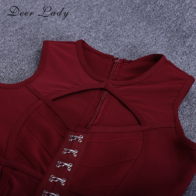 Платье с треугольным вырезом Deer Lady Бандажное Сетчатое платье винно Красного