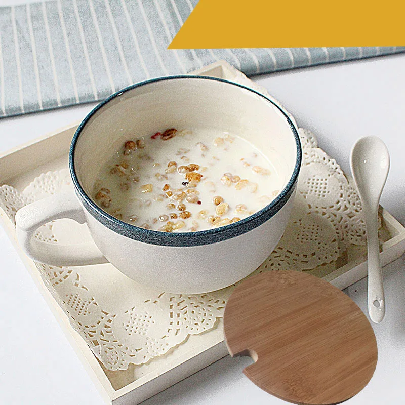 

Large handle cup cup teacup ceramic mug mug creative breakfast oatmeal cup spoon can be equipped