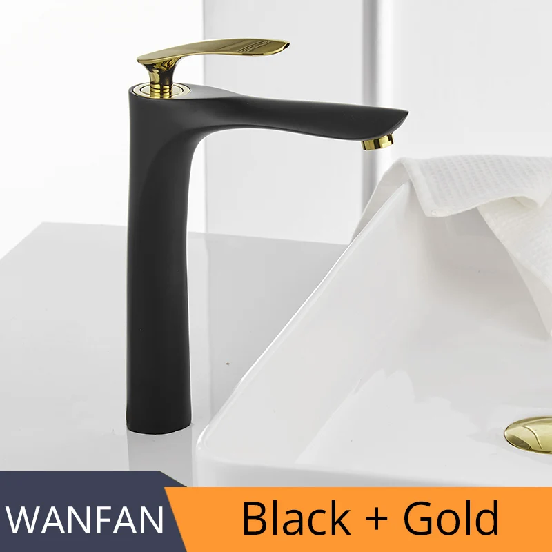 Black And Gold Смесители для раковины белого цвета, смеситель для раковины, кран для ванной комнаты, кран для горячей и холодной хромированной отделки, латунный кран для туалетной раковины, кран для воды, золото 228 - Цвет: Black And Gold