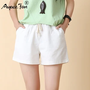 Шорты женские с завышенной талией, Спортивные Повседневные льняные Короткие штаны карамельных цветов, для девушек, 2019, лето размера плюс