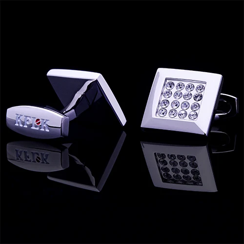 Мужская рубашка KFLK серебристая с кристаллами на кнопках|brand cufflinks for mens|cufflinks