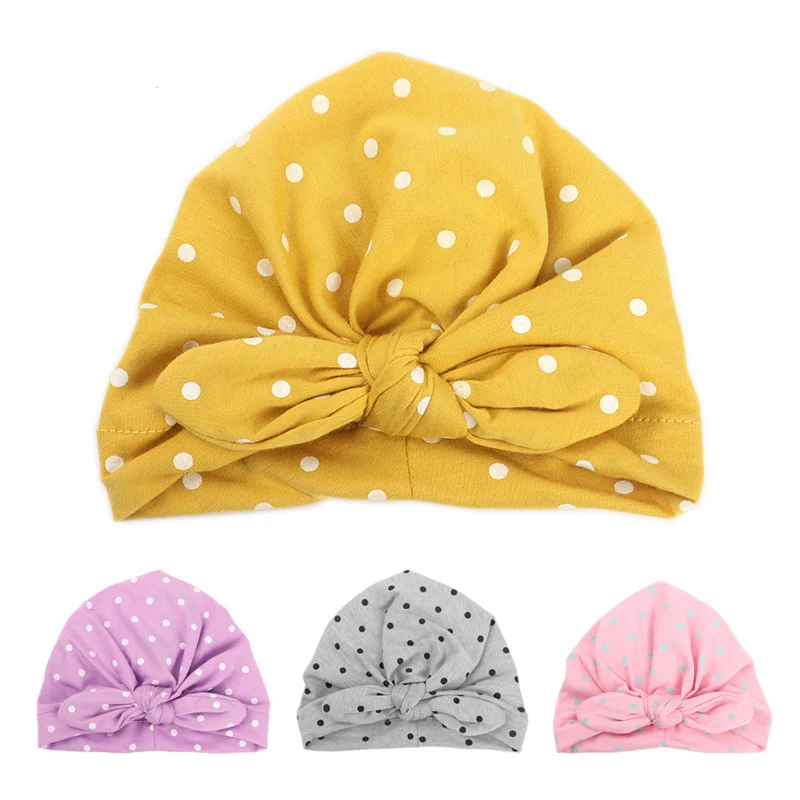 

Sweet Dot Baby Girl Hat with Bow Candy Color Baby Turban Cap for Girls Elastic Infant Accessories 1 PC