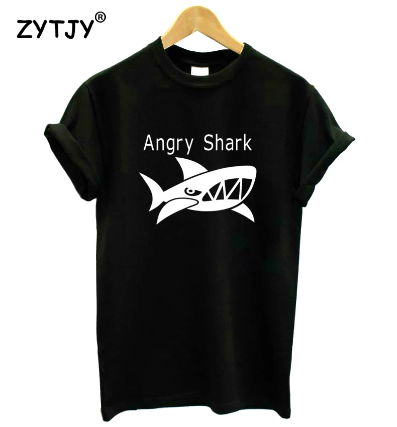 

Angry Shark Print Women Tshirt Cotton Funny t Shirt For Lady Girl Top Tee Hipster Tumblr Drop Ship HH-185