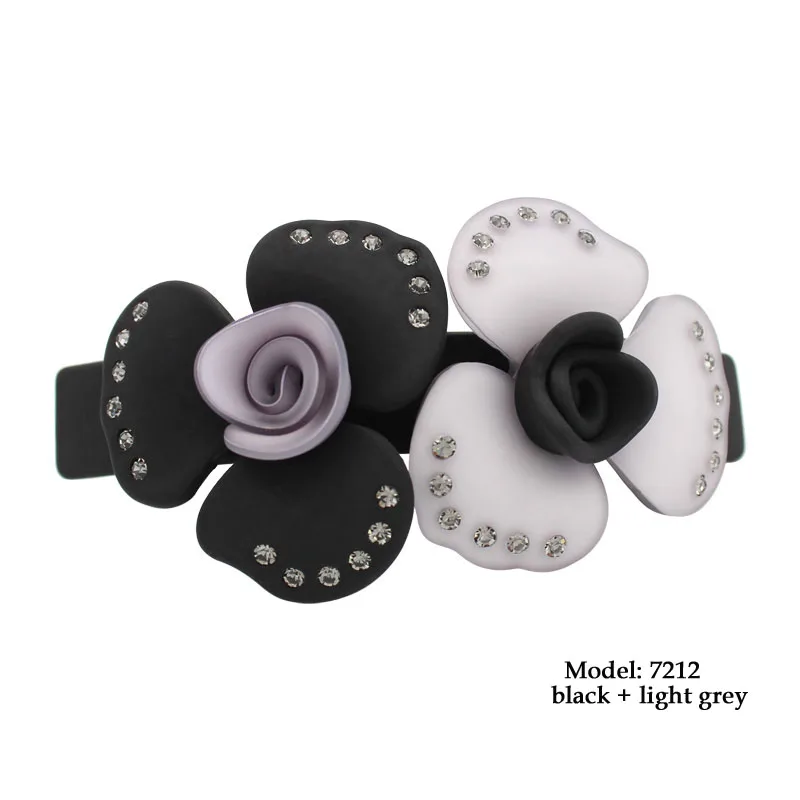 black light grey Двойной цветок заколка для волос-стразы заколки для волос-аксессуары для волос из ацетатного волокна-украшения для волос-украшение для волос для женщин тиара - Окраска металла: black light grey