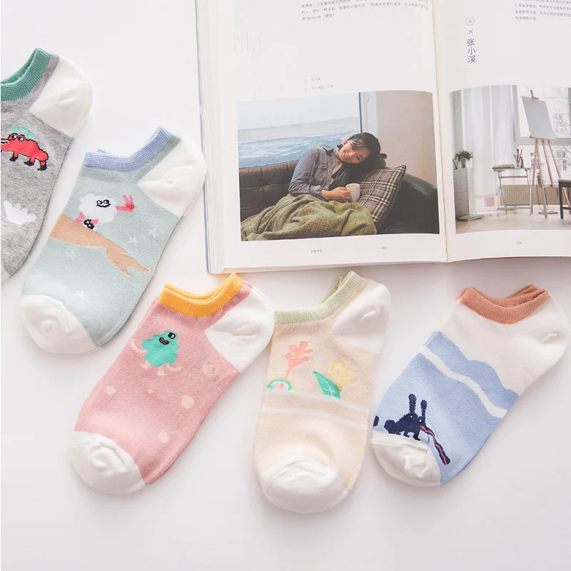 2017 1 пара милые с мультяшным принтом легкие удобные хлопковые короткие носки для