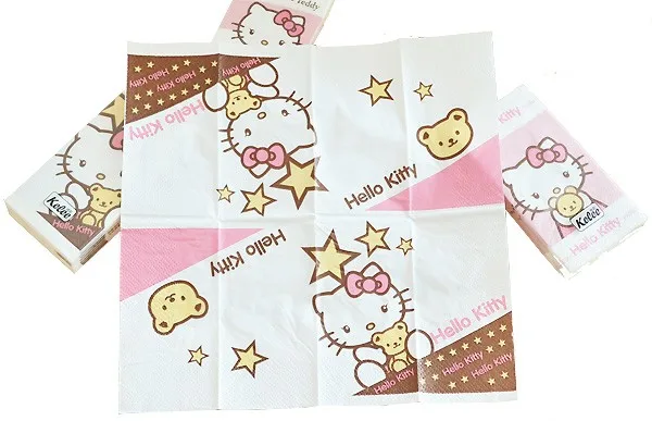 2 шт./партия. Kawaii Kitty салфетки из шелковистой бумаги. Салфетки. Принт с героями мультфильмов, Бумага носовые платки. Главная Свадебные Ресторан Бумага полотенце
