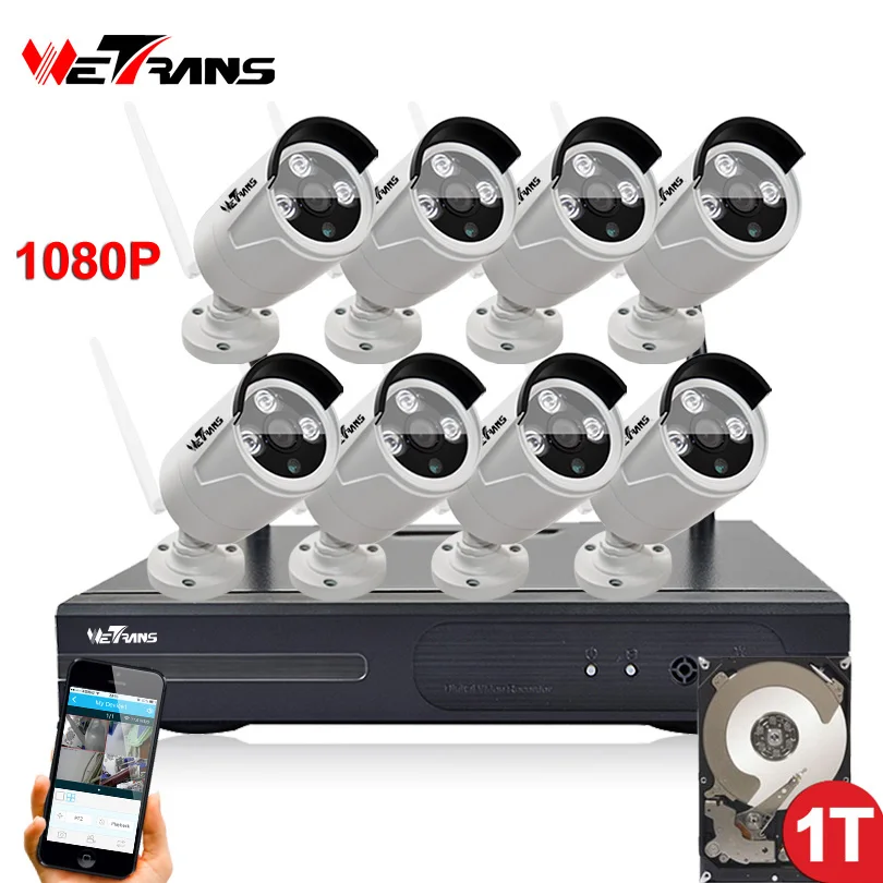 Wi-fi 8-КАНАЛЬНЫЙ NVR Surveillance Kit Plug& Play P2P 2.0MP HD 1080 P 20 м Ночного Видения Водонепроницаемый Открытый Беспроводной DVR камера Набор видеонаблюдение 8 канальный безпроводной комплект видеонаблюдения
