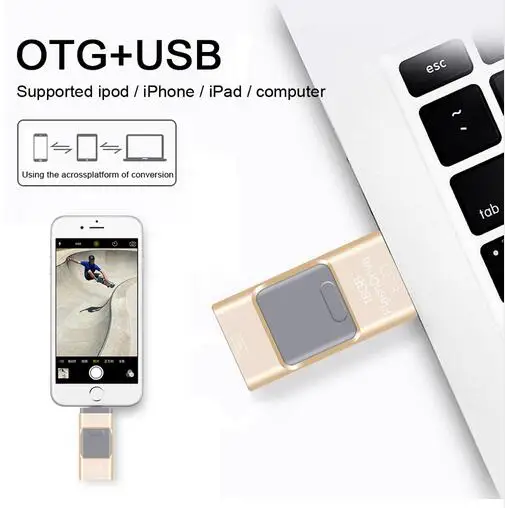 Новый OTG USB Flash Drive 64 ГБ pendrive 128/256/512 Металлическая Ручка Привода для iphone/ipod/ipad/PC