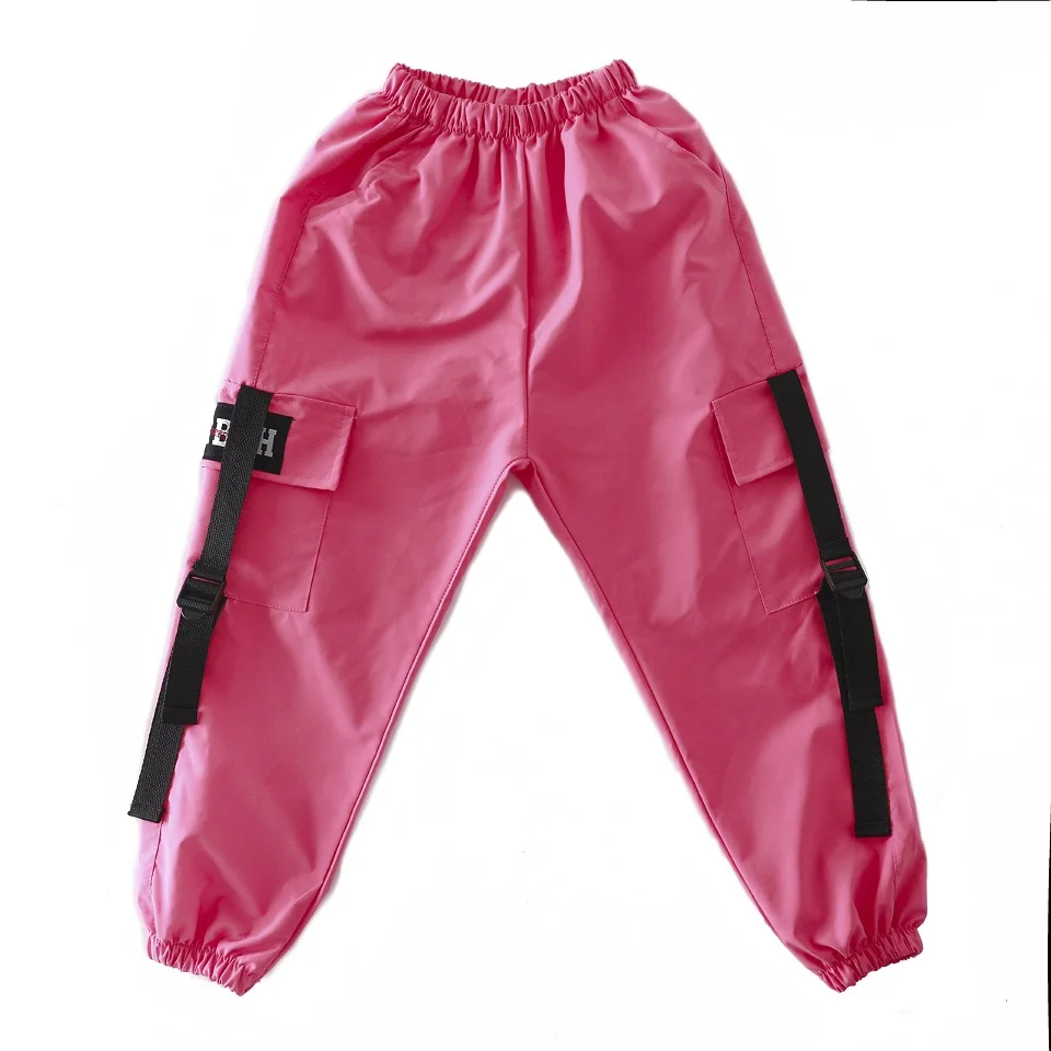 pink pants Детская одежда в стиле хип-хоп, Толстовка Топ, укороченные повседневные штаны для бега для девочек, Детский костюм для джаза, одежда для бальных танцев - Цвет: pink pants
