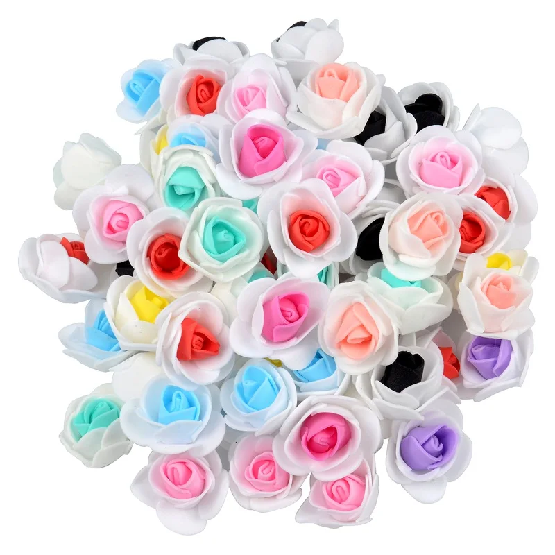 50pcs 3cm Duotone Artificial Flower Rose Heads For DIY Wreath Home Wedding Decoration Cheap Fake Foam Flowers Accessories