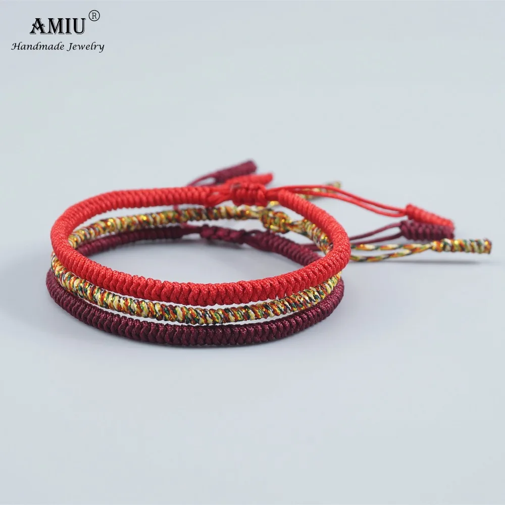 AMIU 3 шт. разноцветные тибетские буддистские очаровательные тибетские браслеты и браслеты для женщин и мужчин ручной работы с узлами веревочный браслет