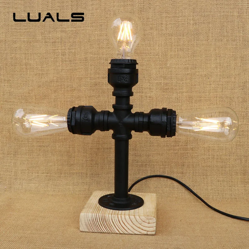 

Industrial Vintage Table Lamp Simple Water pipes Desk Light Cafe Bar Small Table Light Contain LED Bulbs mesa Loft Art Lighting
